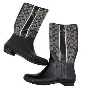 Coach Pammie H Signature Black & Grey Rain Boots Size 10B Rubber
